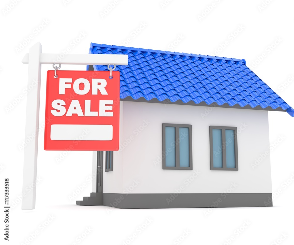 Miniature model of house real estate for sale on white background. 3D rendering. Miniature model of house real estate for sale on white background. 3D rendering.