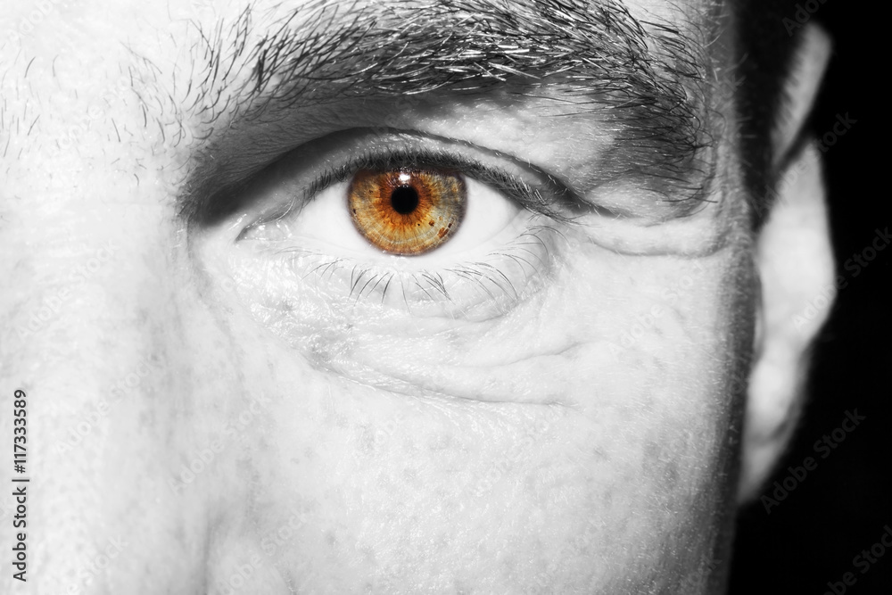 Obraz premium Image of man's brown eye close up.