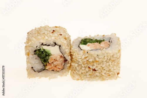 Delicious sushi isolated on white background.