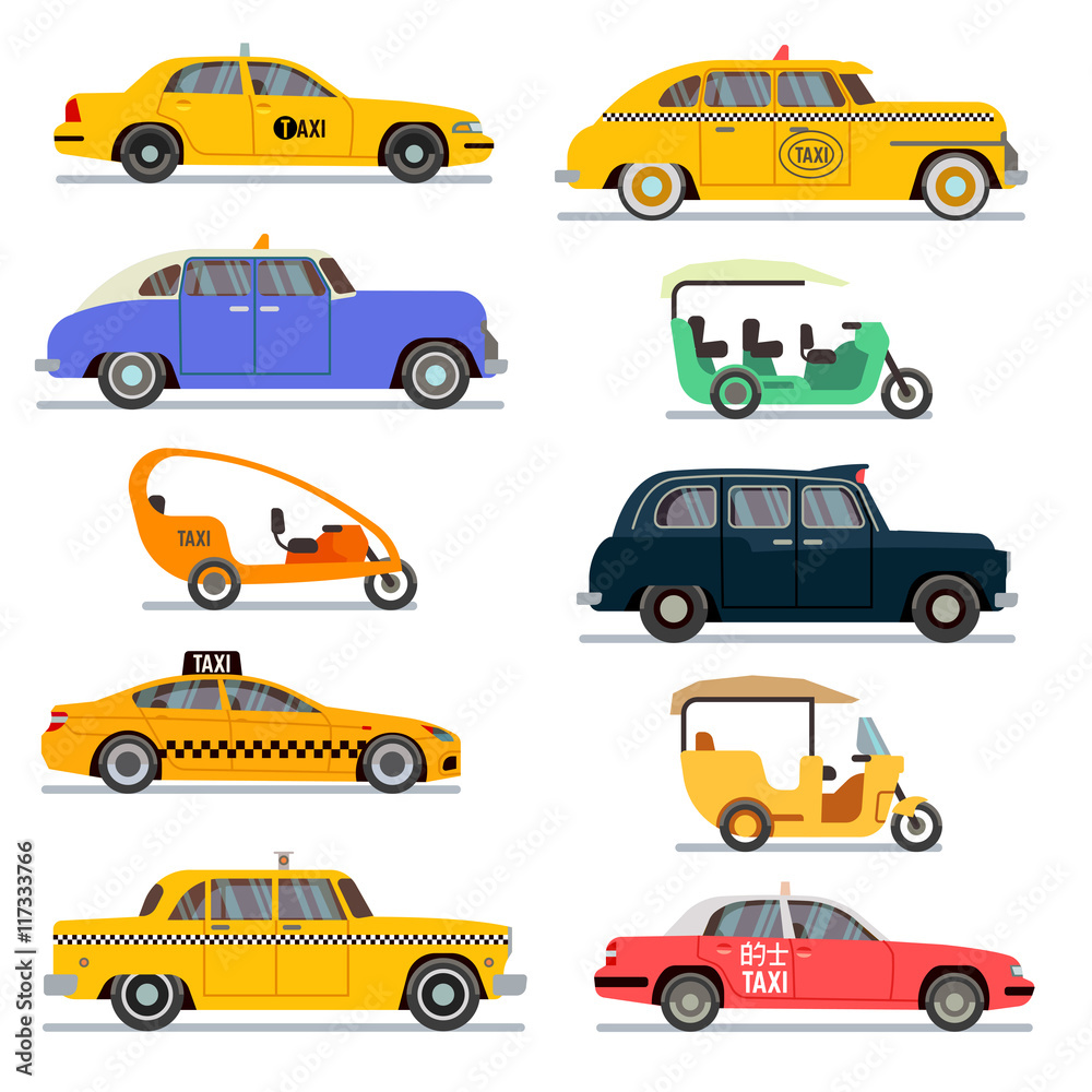 World famous taxi cars vector set