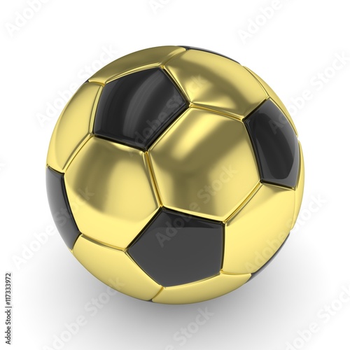 Golden soccer ball on white background. 3D rendering.