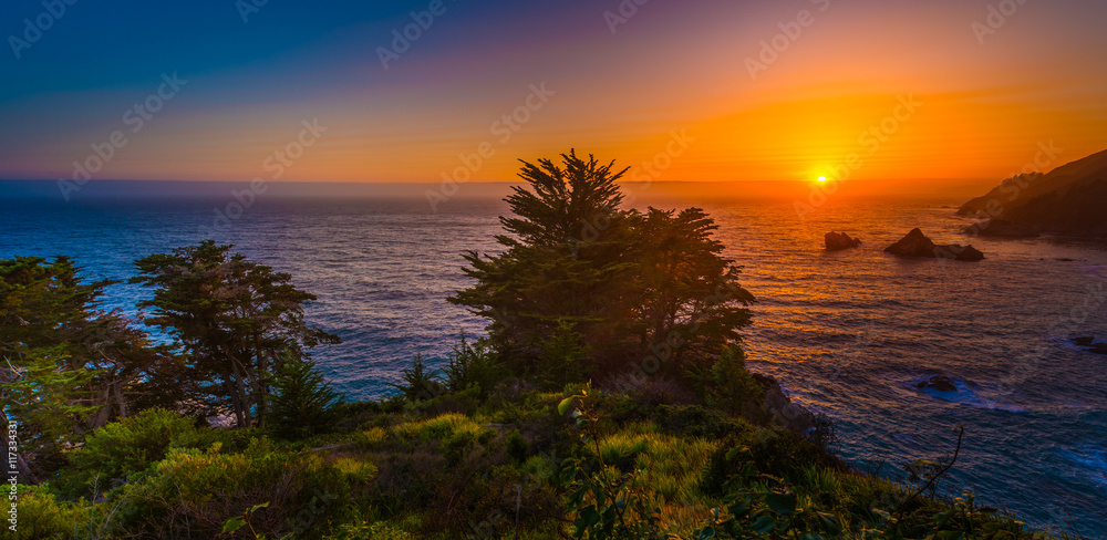 Sunset Landscape California Big Sur
