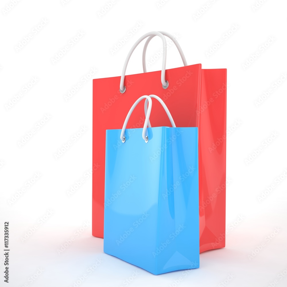 Paper Shopping Bags isolated on white background. 3d rendering.