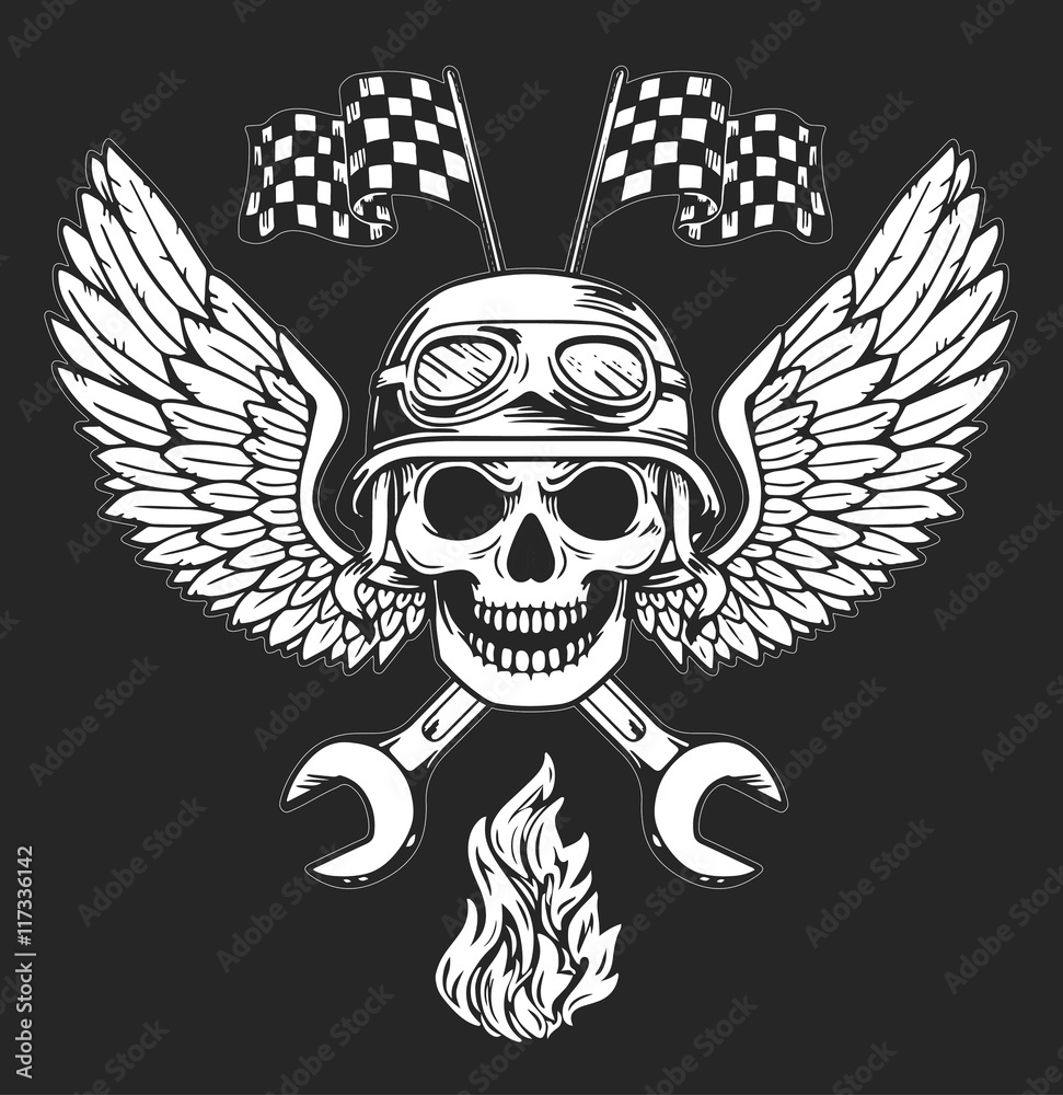 Fototapeta premium Vector biker set Hand drawn elements Repair Garage Motorcycle Biker Rider Freedom