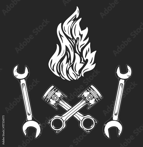 Vector biker set Hand drawn elements Repair Garage Motorcycle Biker Rider Freedom