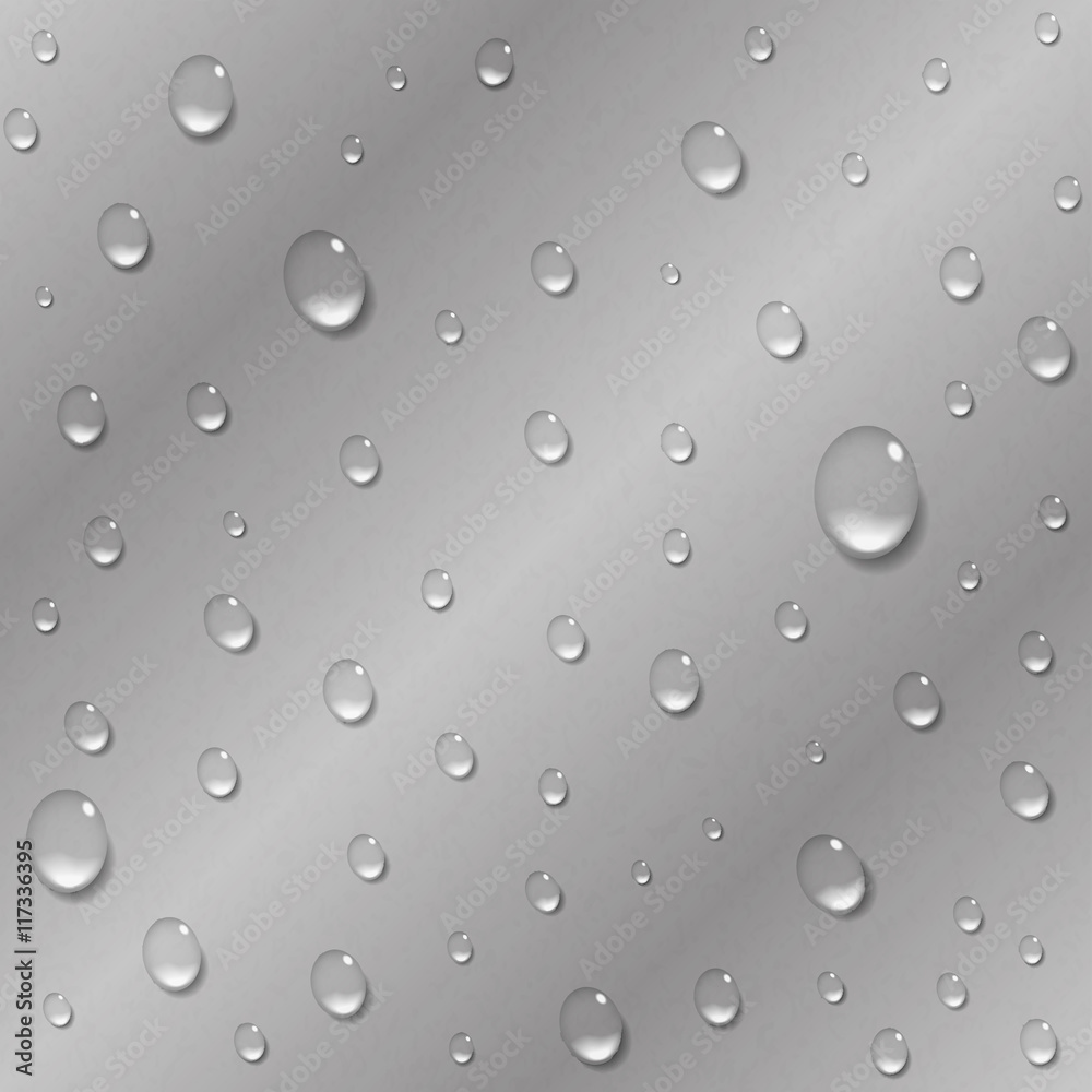 Water drops on a metal background. Rain condensation on a bright steel, iron, aluminum surface template. Liquid droplets. Light clean dew, rainy day, abstract techno vector illustration. Water drops on a metal background. Rain condensation on a bright steel, iron, aluminum surface template. Liquid droplets. Light clean dew, rainy day, abstract techno vector illustration.