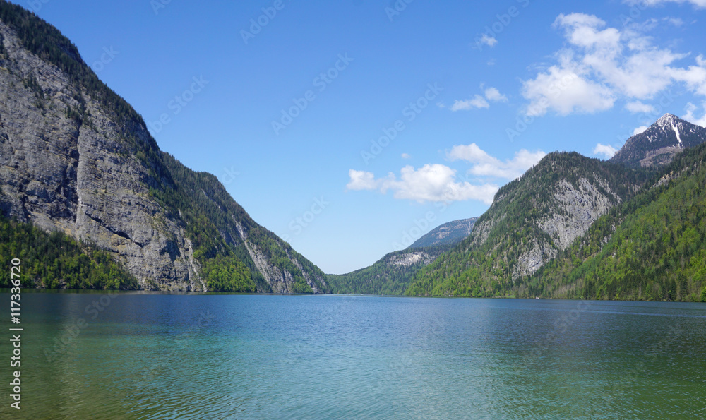 Beautiful Konigssee lake in the afternoon with sky background