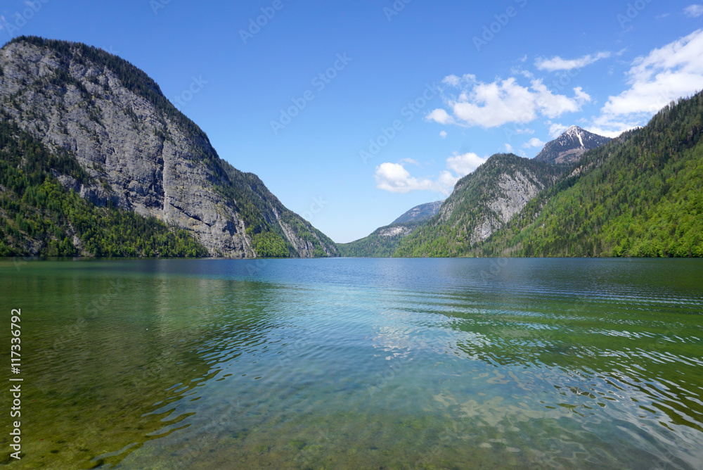 Beautiful Konigssee lake in the afternoon with sky background