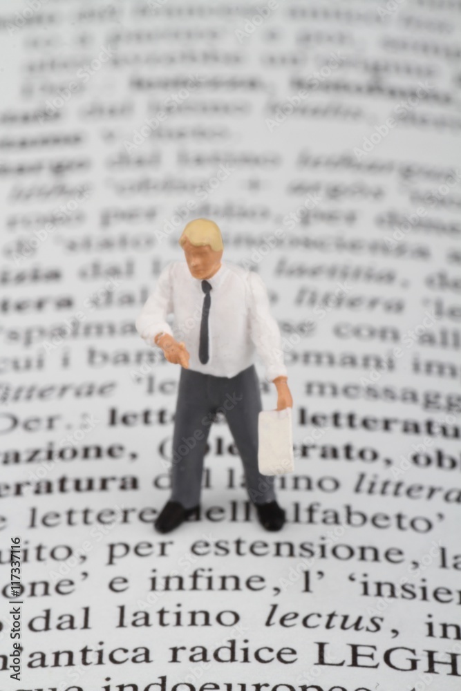 miniatura di insegnante sopra un libro di letteratura miniatura di insegnante sopra un libro di letteratura