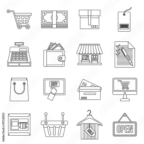Shopping icons set in outline style. Supermarket, elements set collection vector illustration
