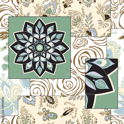 abstract seamless patcwork tile with floral ornament.arabic or o