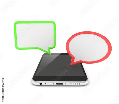 smartphone with bubbles isolated on white background. 3d rendering.