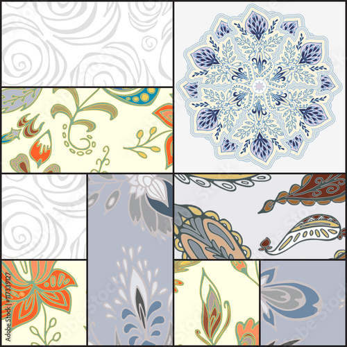 abstract seamless patcwork tile with floral ornament.arabic or o