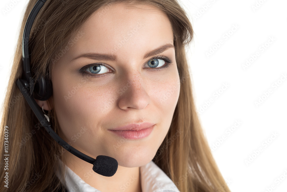 Portrait of young beautiful call center worker Portrait of young beautiful call center worker
