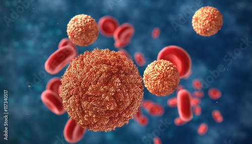Foto Zika virus in blood with red blood cells, a virus which causes Z
