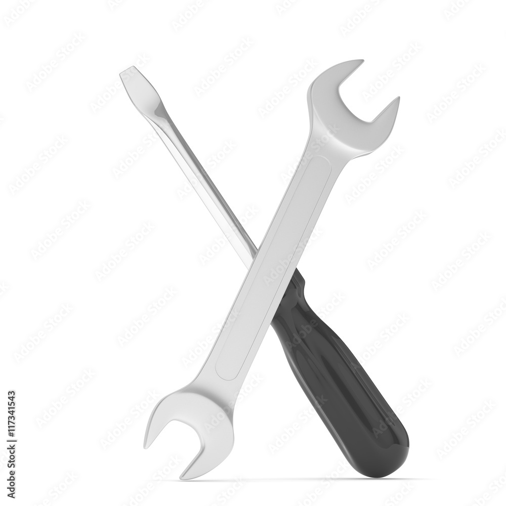 3D Illustration Wrench and screwdriver, service concept 3D Illustration Wrench and screwdriver, service concept