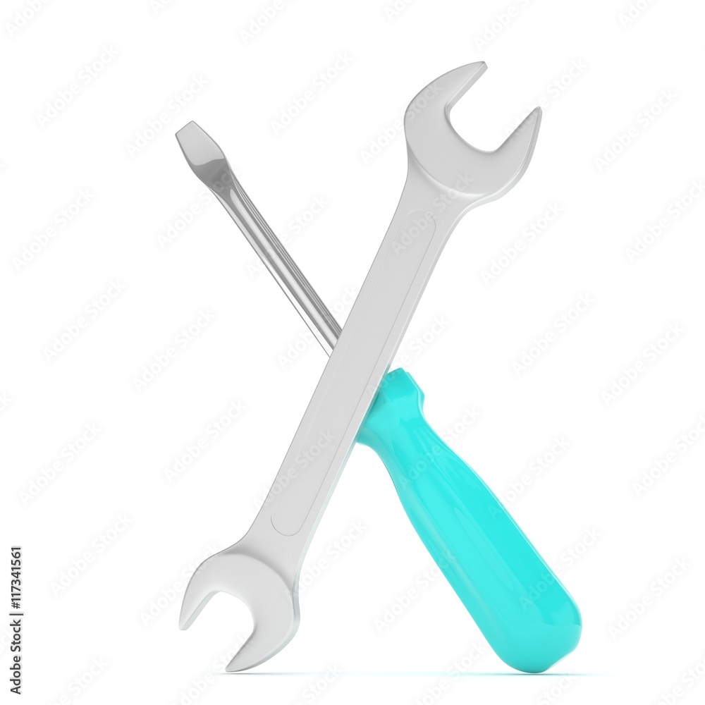 3D Illustration Wrench and screwdriver, service concept 3D Illustration Wrench and screwdriver, service concept