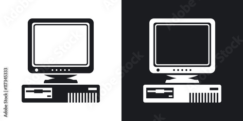 Vector Retro Computer with CRT Monitor icon. Two-tone version of Old Computer with CRT Monitor simple icon on black and white background