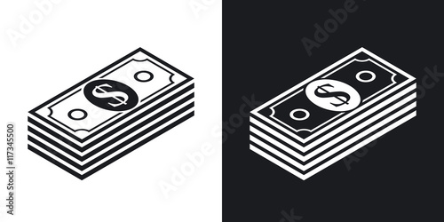 Vector bundle of dollars icon. Two-tone version on black and white background