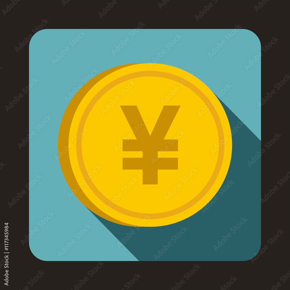 Coin yen icon in flat style with long shadow. Monetary currency symbol Coin yen icon in flat style with long shadow. Monetary currency symbol
