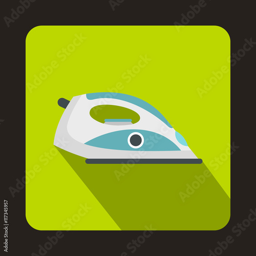 Iron icon in flat style with long shadow. Home appliances symbol
