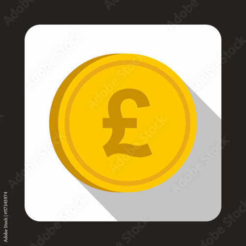 Coin pound sterling icon in flat style with long shadow. Monetary currency symbol