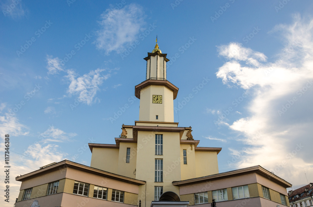 Town Hall on the blue sky background.