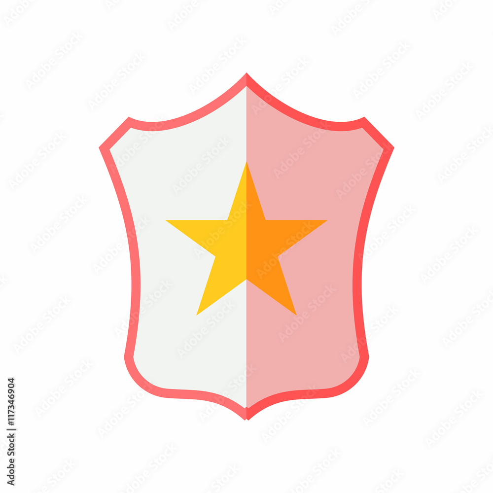 Shield with star icon in flat style isolated on white background. War symbol Shield with star icon in flat style isolated on white background. War symbol