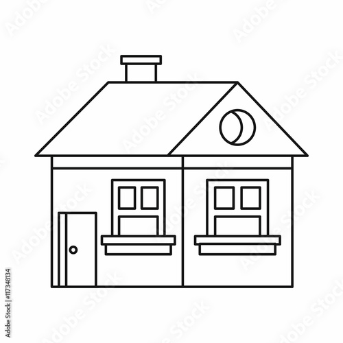 Large single-storey house icon in outline style isolated on white background. Construction symbol © ylivdesign