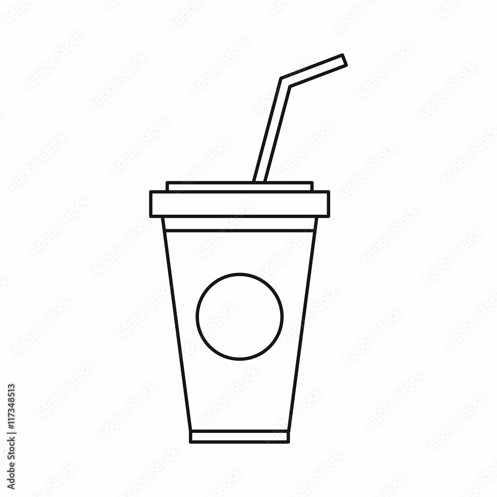 Paper cup with straw icon in outline style isolated on white background. Drink symbol Paper cup with straw icon in outline style isolated on white background. Drink symbol