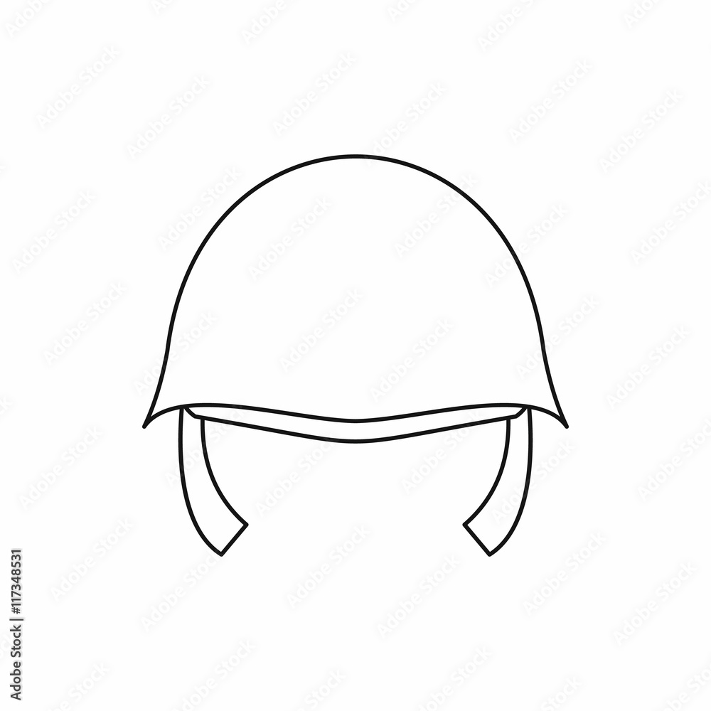 Military helmet icon in outline style isolated on white background. Equipment symbol Military helmet icon in outline style isolated on white background. Equipment symbol