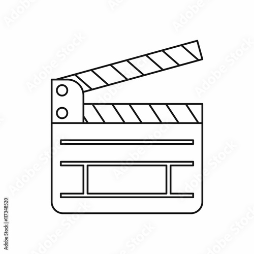 Clapperboard icon in outline style isolated on white background. Film symbol