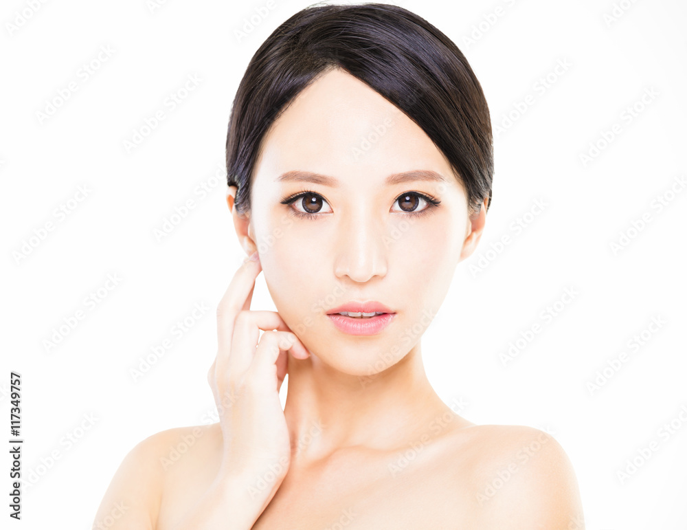 closeup young woman face with clean skin closeup young woman face with clean skin