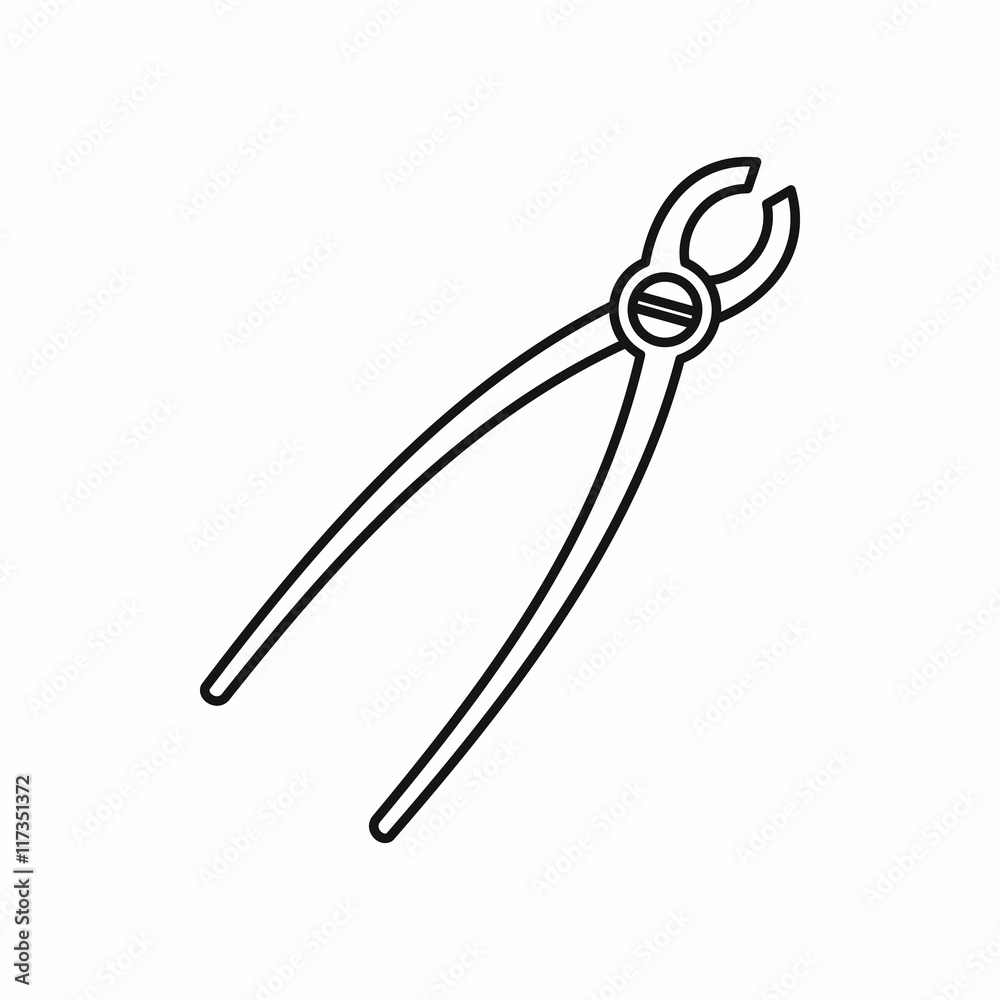 Tooth extraction instrument icon in outline style on a pink background Tooth extraction instrument icon in outline style on a pink background