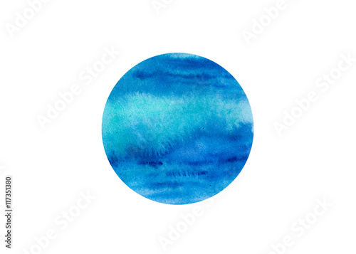 Watercolor hand drawn circle isolated on white background. Element, symbol of feng shui in flat design: water. 