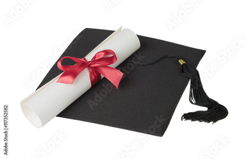 Graduate hat and paper scroll