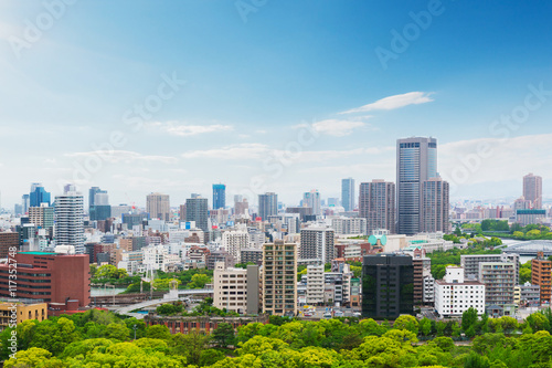 Cityscape and Skyline of Osaka city in Japan