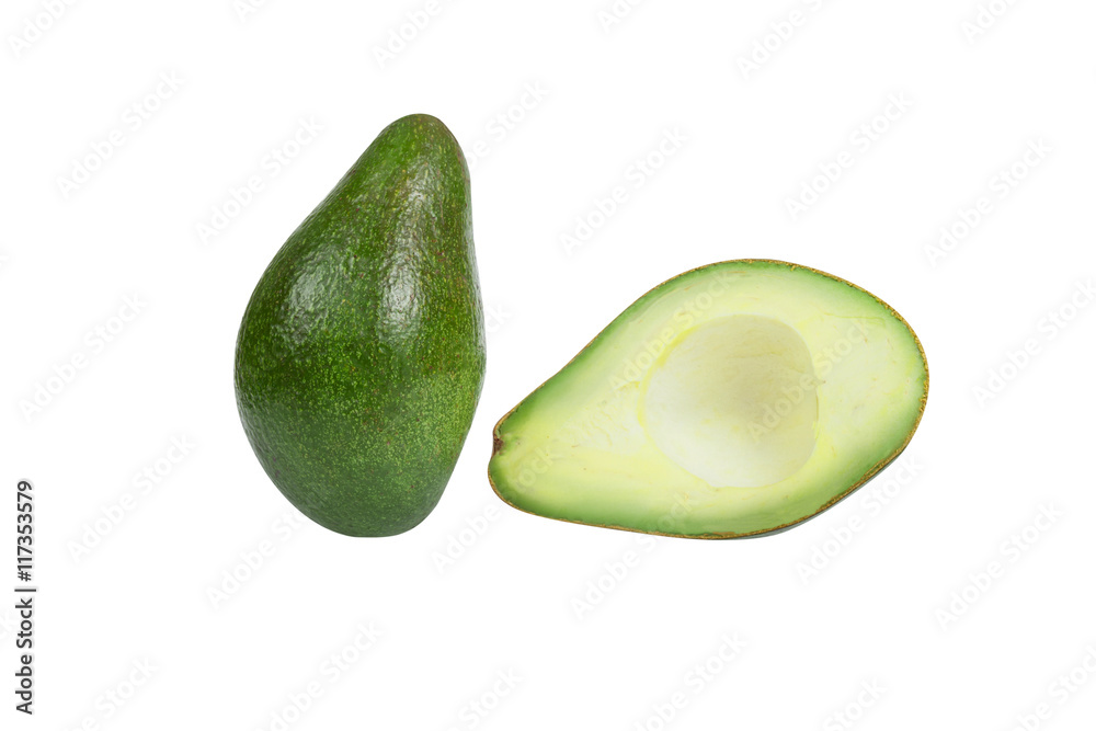 Avocado in heart shape on white background