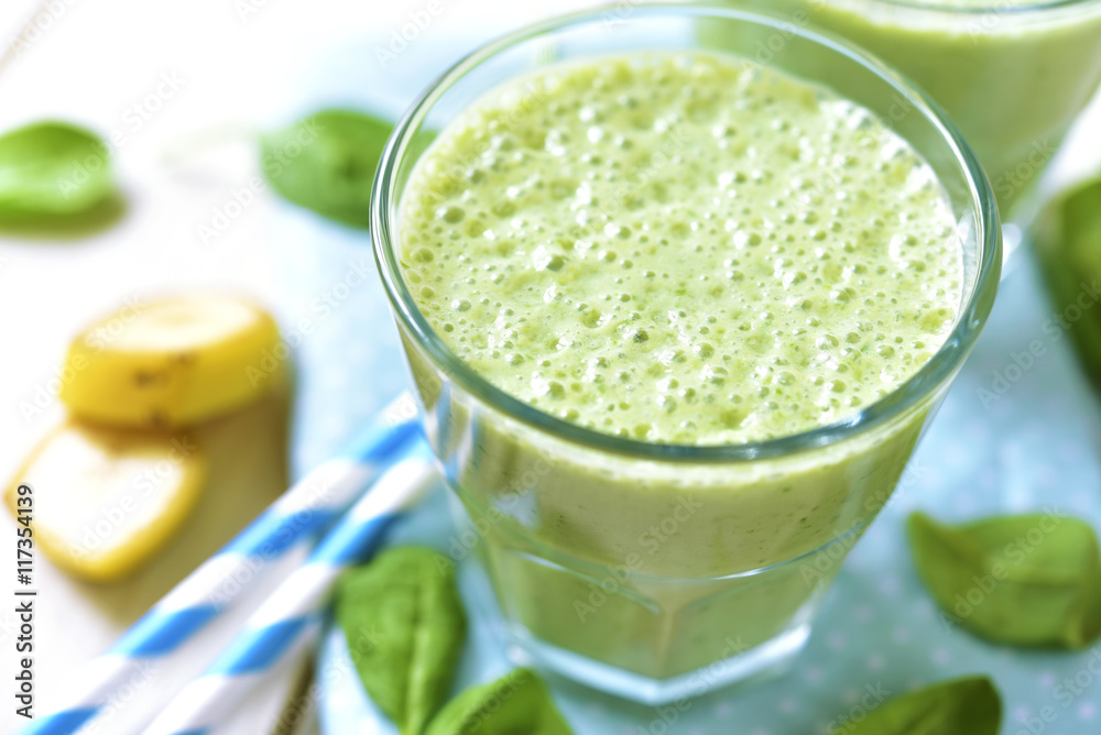 Green smoothie with apple,banana and spinach. Green smoothie with apple,banana and spinach.