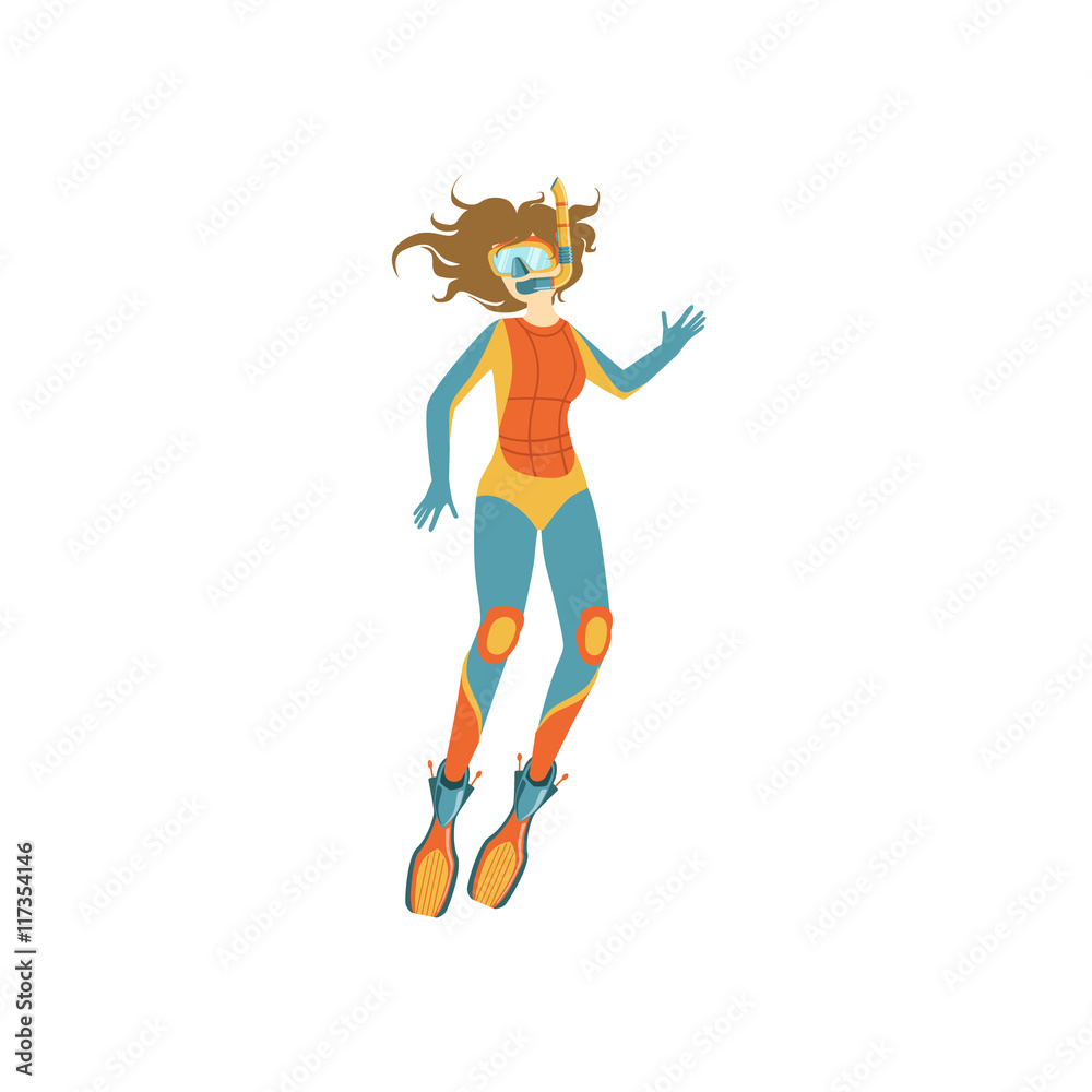 Female Freediver Underwater With Fins And Snorkel Female Freediver Underwater With Fins And Snorkel
