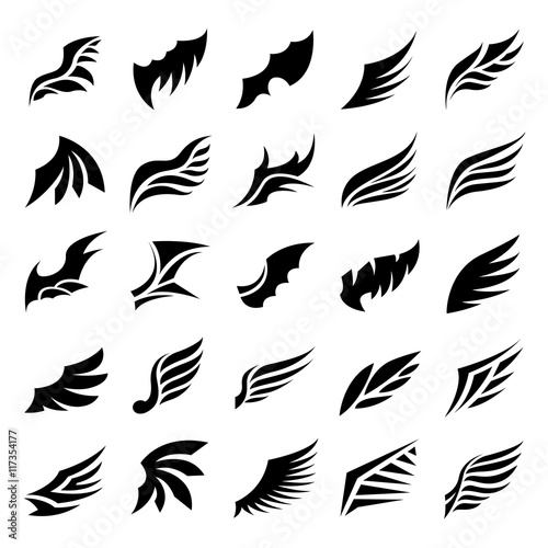 Wings. Vector Set of wing design elements. Vector illustration. Design for logo, tattoo and luxury brand identity