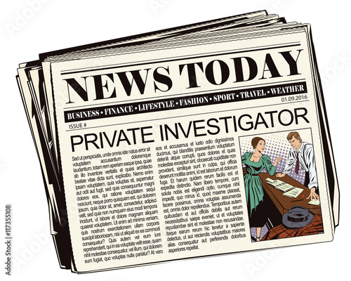 Private detective and girl in newspaper.