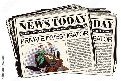 Private detective and girl in newspaper.