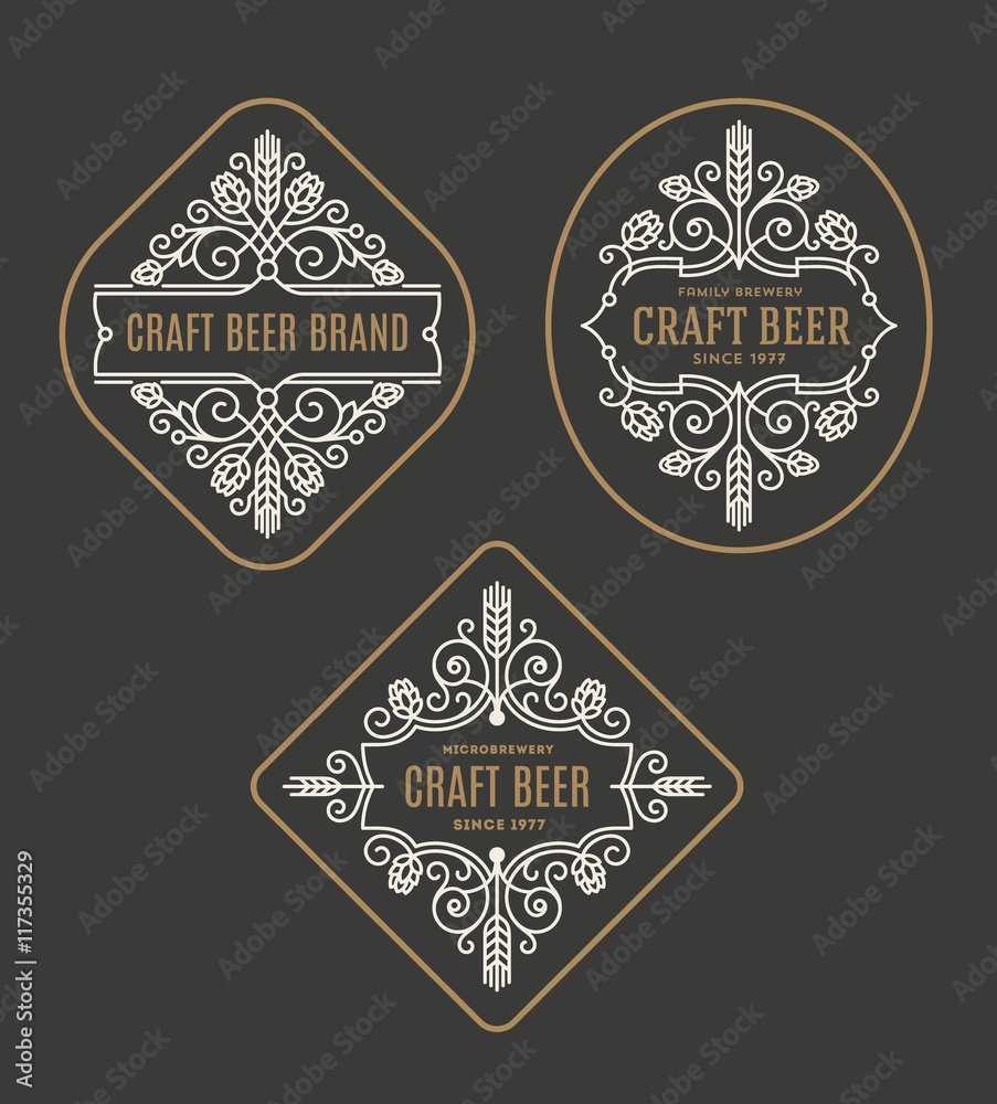Set of craft beer and microbrewery flourishes emblems and logo - vector illustration
