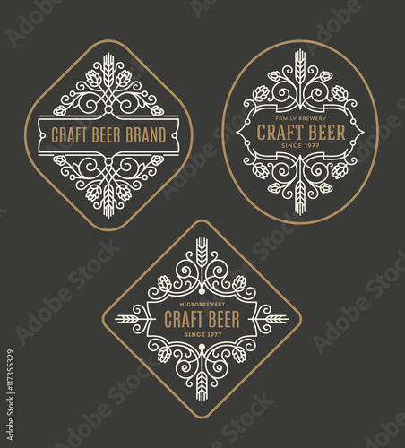 Set of craft beer and microbrewery flourishes emblems and logo - vector illustration
