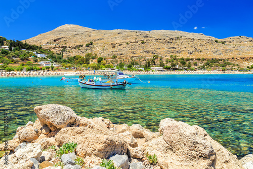 Fishing boat in Lindos Bay, Rhodes