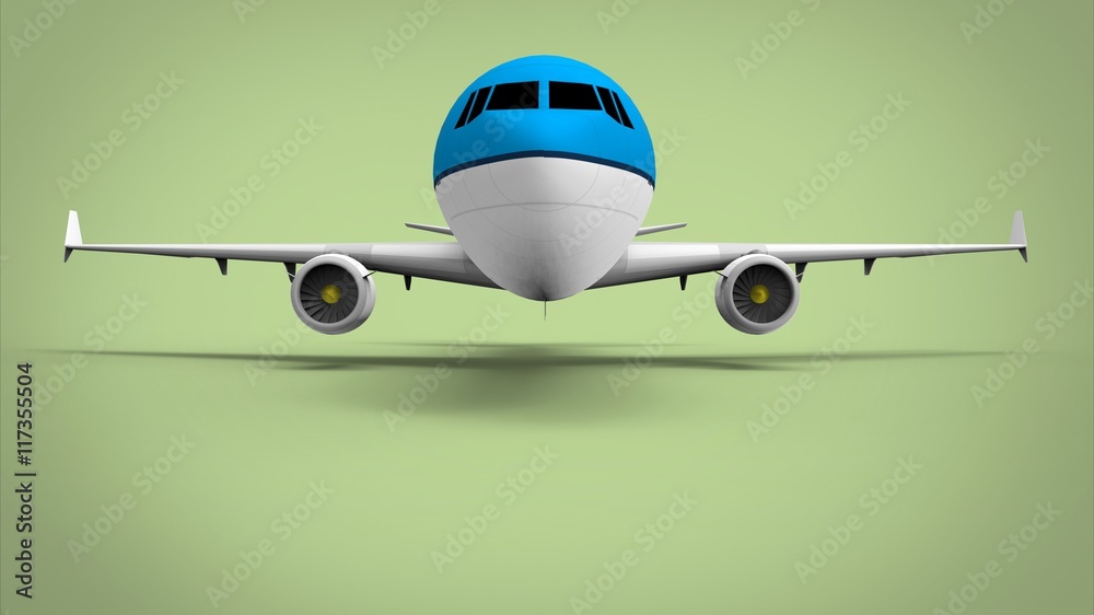 3d illustration of big passenger plane. green background isolated. icon for game web. air transport. 3d illustration of big passenger plane. green background isolated. icon for game web. air transport.