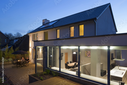 Terrace at twilight with couple enjoying drinks