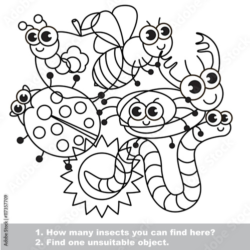 The mishmash of funny insects. The colorless set in vector.