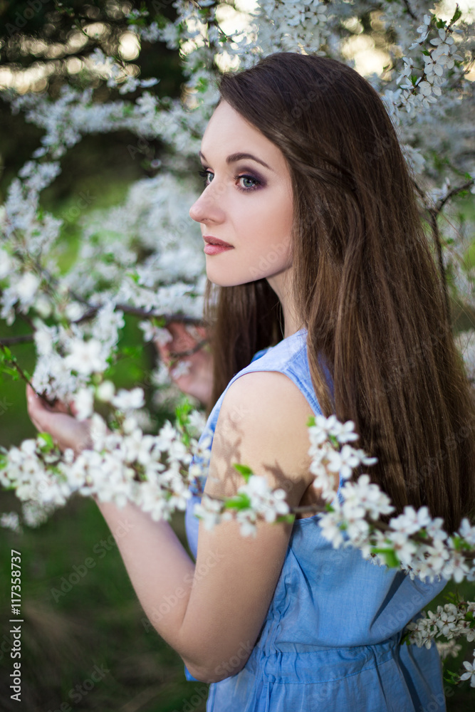 portrait of beautiful woman in summer garden portrait of beautiful woman in summer garden
